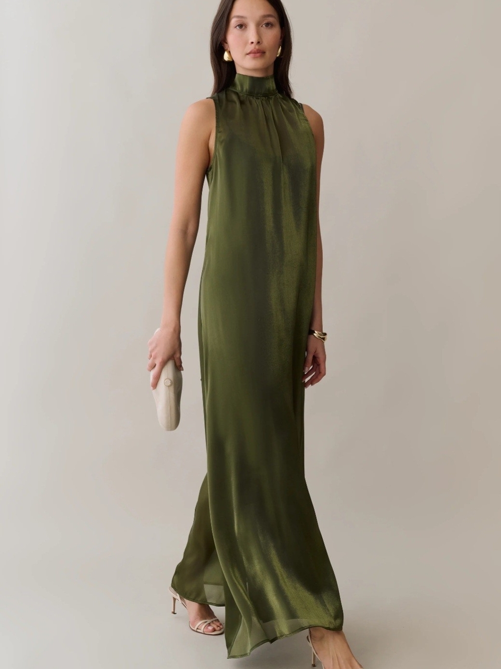 Few Moda Caara High-Neck Sleeveless Dress in Olive Green